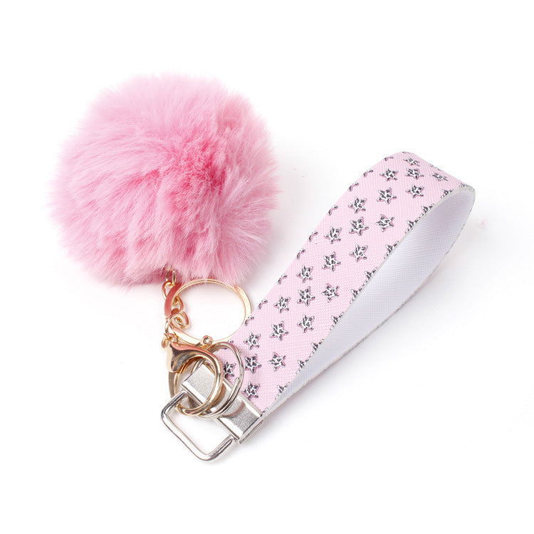 Wholesale 10pcs PU Leather Fur Ball Keychain